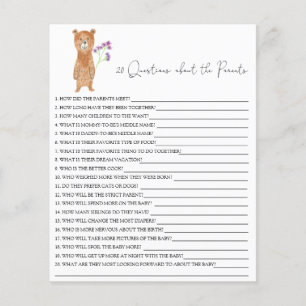 Papier 20 Questions sur le jeu de baby shower Parents