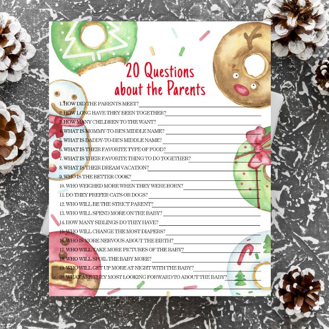 Papier 20 Questions sur le jeu de baby shower Parents (Créateur téléchargé)