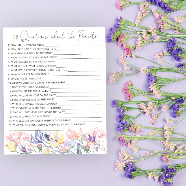 Papier 20 Questions sur le jeu de baby shower Parents (Créateur téléchargé)