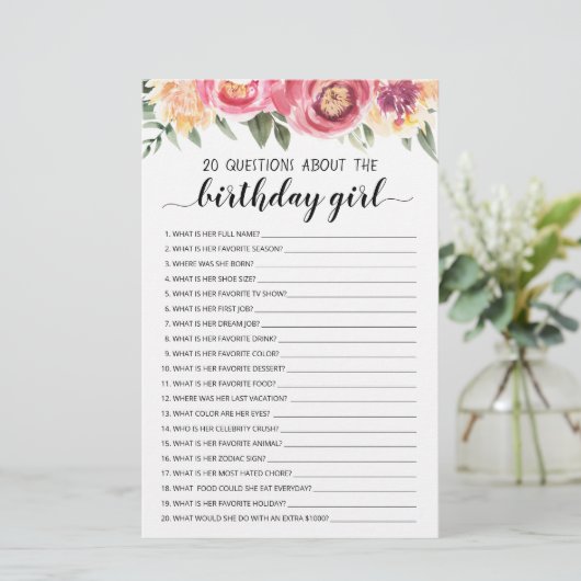 Papier 20 Questions Sur Le Jeu Modifiable Fille Anniversa (Debout devant)