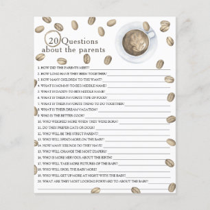 Papier 20 Questions sur les parents, baby shower café