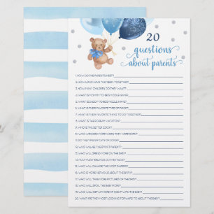 Papier 20 Questions sur les parents Baby shower Ours en p