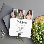 Papier 21e anniversaire 3 photos collage qr code invitati<br><div class="desc">élégant 21e anniversaire 3 photos collage code qr minimaliste invitation</div>