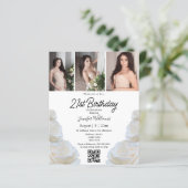 Papier 21e anniversaire 3 photos qr code invitation flora (Debout devant)