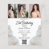 Papier 21e anniversaire 3 photos qr code invitation flora (Devant)
