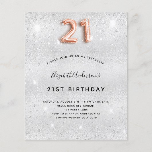 Papier 21e anniversaire argent rose or parties scintillan (Devant)