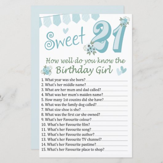 Papier 21e anniversaire Comme vous connaissez bien l'anni (Devant / Derrière)