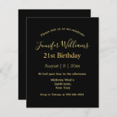 Papier 21e anniversaire écriture d'or noir invitation min (Devant / Derrière)