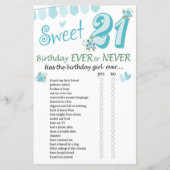 Papier 21e anniversaire Jeu jamais ou jamais (Devant)