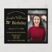 Papier 21e anniversaire noir or invitation photo (Devant)