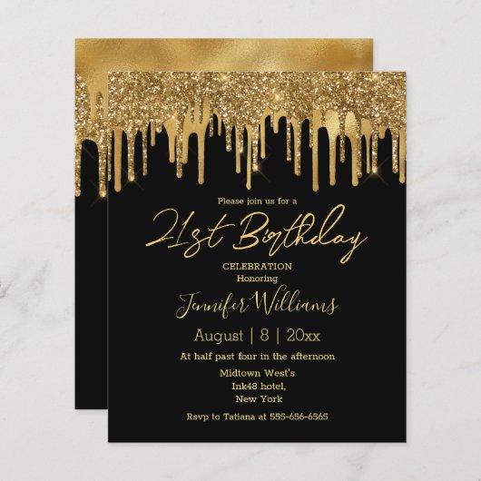 Papier 21e anniversaire parties scintillant en or noir in (Devant / Derrière)