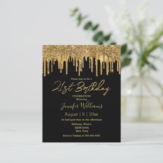 Papier 21e anniversaire parties scintillant en or noir in (Debout devant)