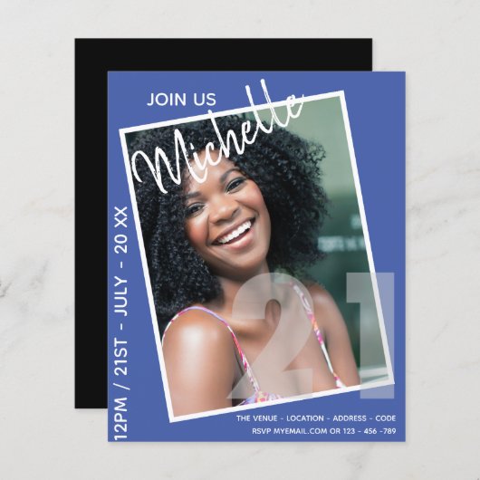 Papier 21e anniversaire PHOTO Invitation Moderne (Devant / Derrière)