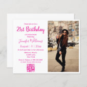 Papier 21e anniversaire photo qr code invitation rose (Devant / Derrière)