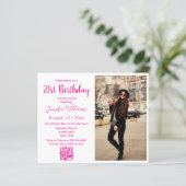 Papier 21e anniversaire photo qr code invitation rose (Debout devant)