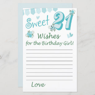 Papier 21e anniversaire Voeux pour la fille d'anniversair