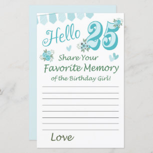 Papier 25 e anniversaire Mémoire préférée de l'anniversai