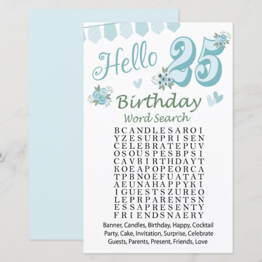 Papier 25 e Anniversaire Mot de recherche Jeu (Devant / Derrière)