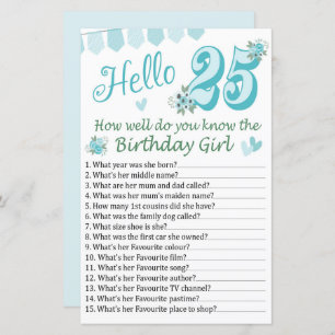 Papier 25 e Tu connais bien la fille d'anniversaire