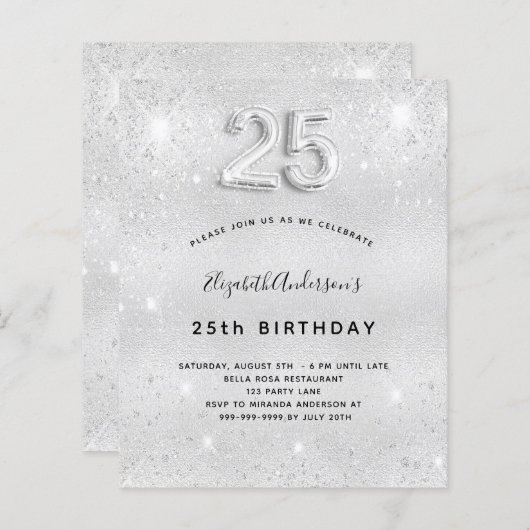 Papier 25e anniversaire argent parties scintillant budget (Devant / Derrière)