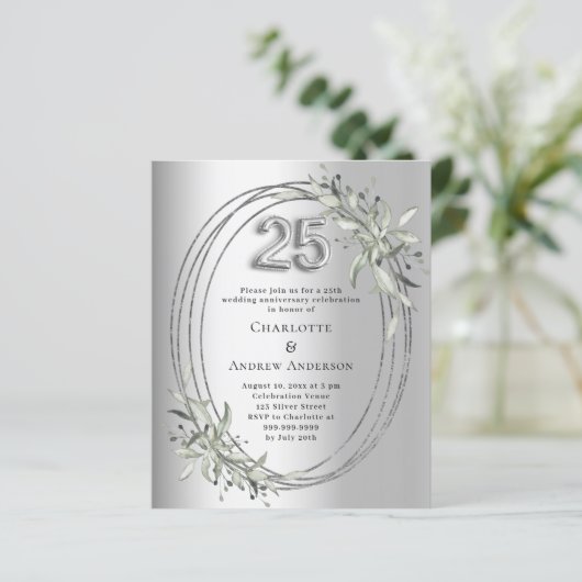 Papier 25e anniversaire du mariage invitation argent (Debout devant)