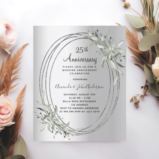 Papier 25e anniversaire du mariage invitation argent