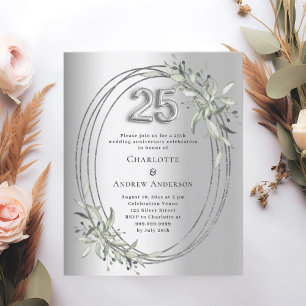 Papier 25e anniversaire du mariage invitation argent