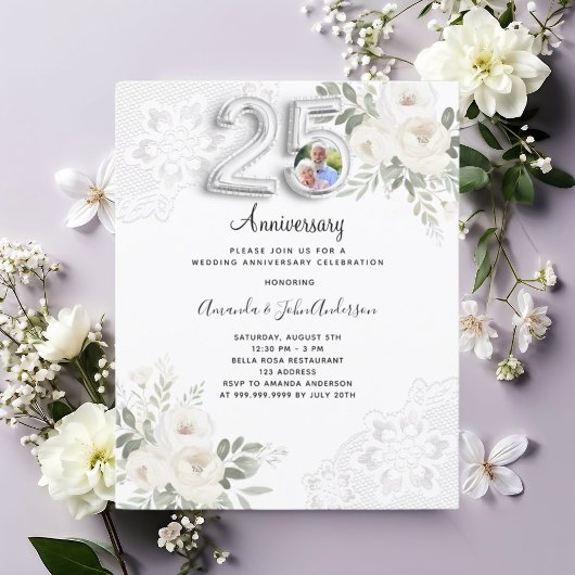 Papier 25e anniversaire du mariage photo florals invitati