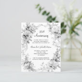 Papier 25e anniversaire mariage floraux argent invitation (Debout devant)