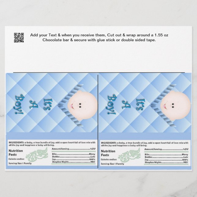 Papier 2 Baby Boy Douche Candy Bar Wrappers Fête Faveurs (Devant)