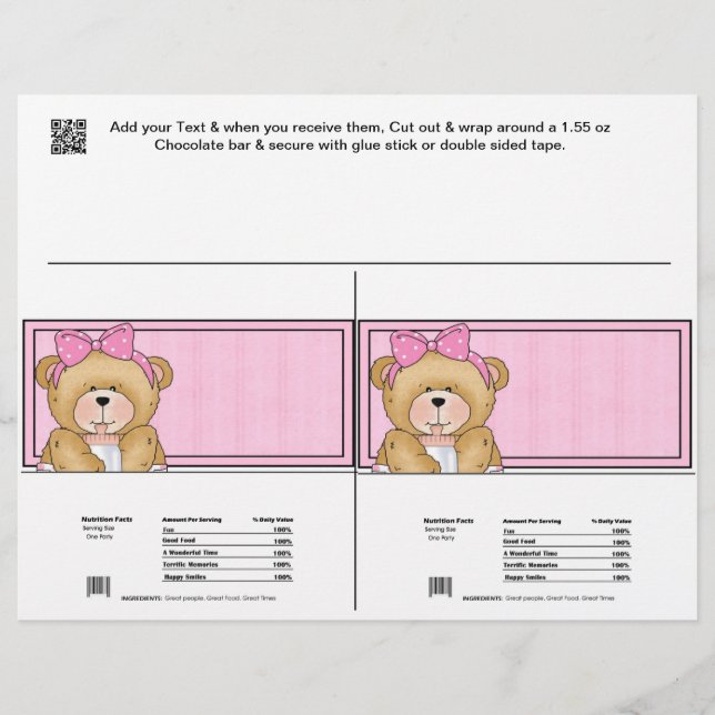 Papier 2 Bébé Ours Douche Candy Bar Wrappers Fête Faveurs (Devant)