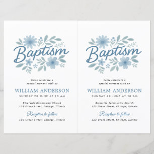 Papier 2 Budget Blue Floral Cross Baptism Invitation