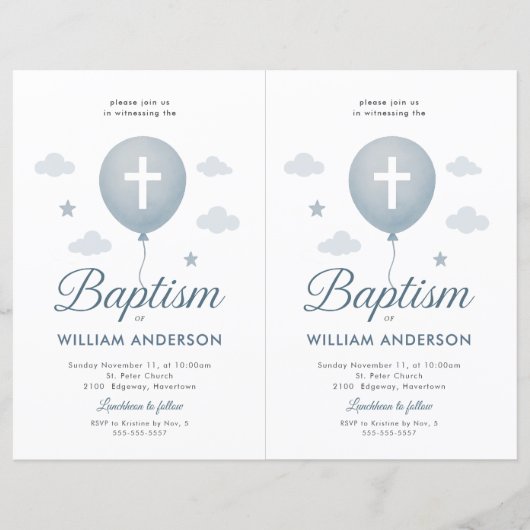 Papier 2 Budget Blue Floral Cross Baptism Invitation (Devant)