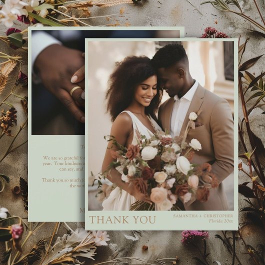 Papier 2 Budget photo Merci Mariage vert et or