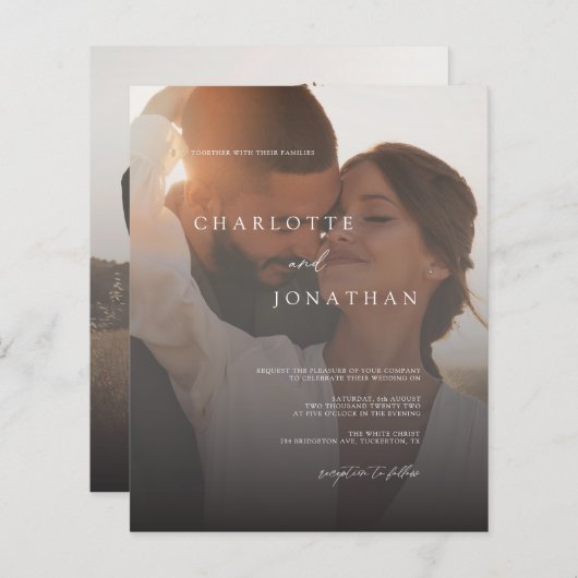 Papier 2 Budget Photo Simple Moderne Faire-part de mariag (Devant / Derrière)