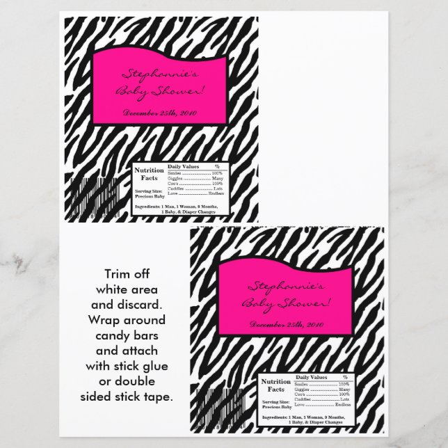 Papier 2 Hershey's Grand Bar Wrapper Hot Pink Zebra Print (Devant)