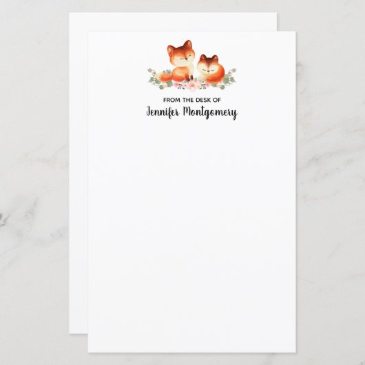 Papier 2 mignons Petits Renards Rouges Aquarelle Design (Devant / Derrière)