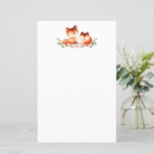 Papier 2 mignons Petits Renards Rouges Aquarelle Design (Debout devant)