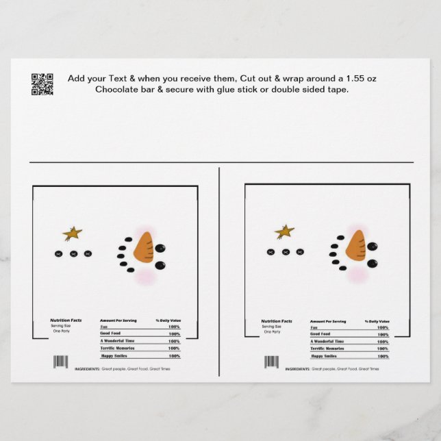 Papier 2 Snowman Holiday Candy Bar Wrappers Fête Faveurs (Devant)