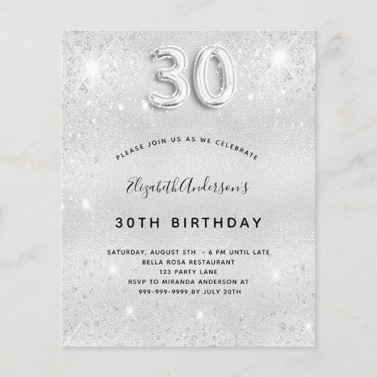 Papier 30e anniversaire parties scintillant argent invita (Devant)