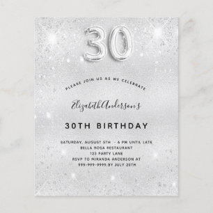 Papier 30e anniversaire parties scintillant argent invita