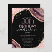 Papier 30e Anniversaire Rose Purple Agate Budget Invitati (Devant / Derrière)