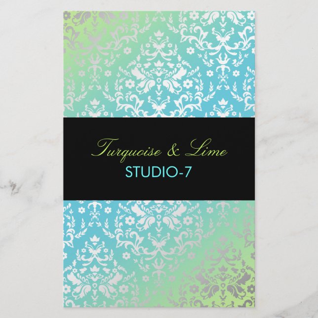 Papier 311 Dazzling Damask Turquoise & Lime Black (Devant)