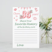 Papier 35 ans Souvenir préféré de l'anniversaire de la fi (Debout devant)