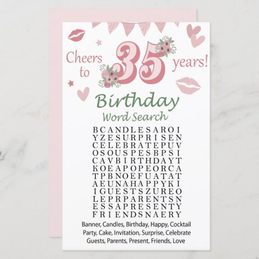 Papier 35 e Anniversaire Mot de recherche Jeu (Devant / Derrière)