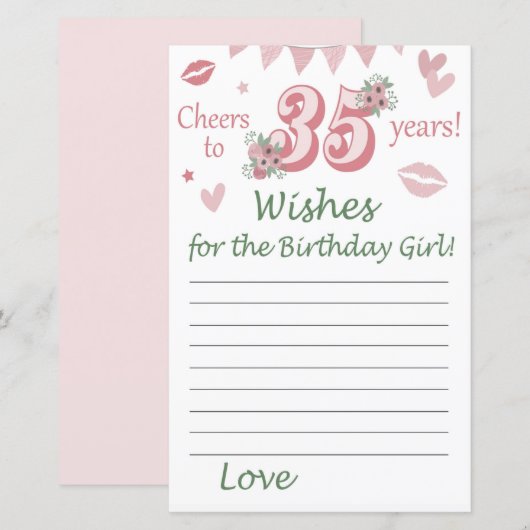 Papier 35 e anniversaire Voeux pour la fille d'anniversai (Devant / Derrière)