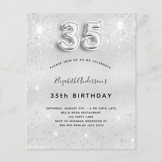 Papier 35e anniversaire argent parties scintillant budget (Devant)