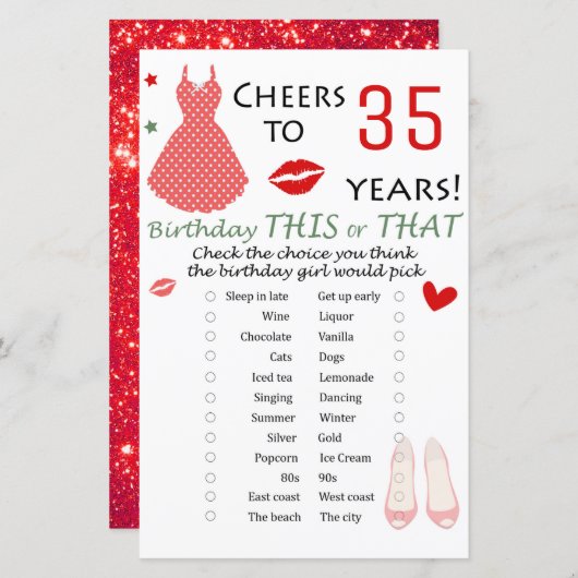 Papier 35e anniversaire de ce jeu ou de ce jeu (Devant / Derrière)