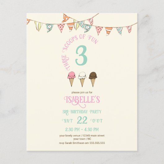 Papier 3 Scoops of Fun 3ème anniversaire de la fête de la (Devant)