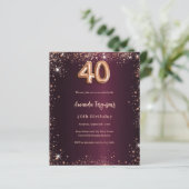 Papier 40e anniversaire burgundy rose or invitation (Debout devant)